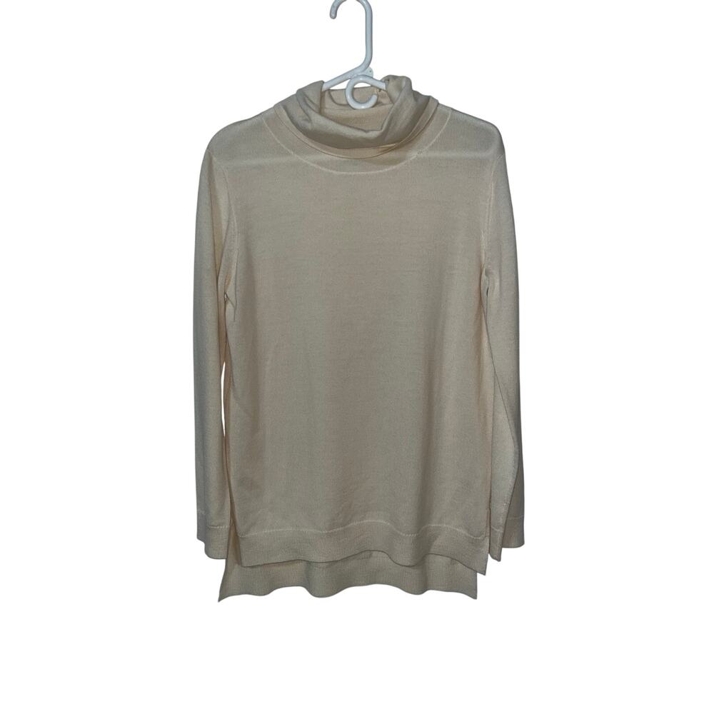 Doncaster Cream 100% Wool Turtleneck Sweater High-Low